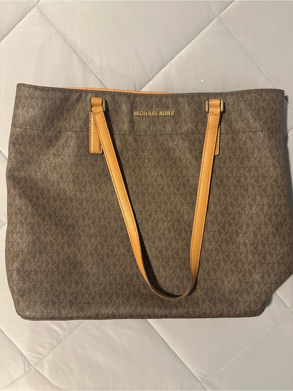 Michael Kors Brown Logo Tote with Tan Handles